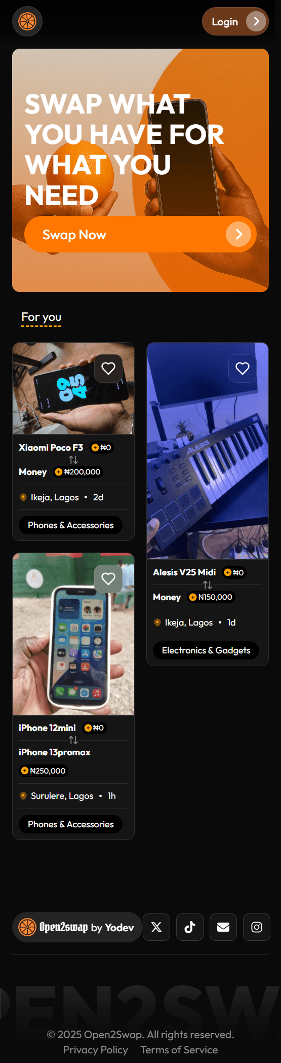 Open2Swap mobile preview